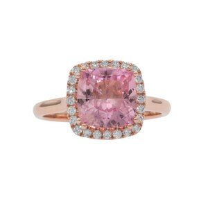 2.95ct Pink Tourmaline Diamond Halo Statement Ring in Solid 14K Rose Gold